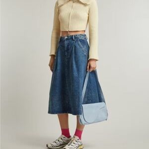APC Blue Pleated A-Line Maxi Skirt